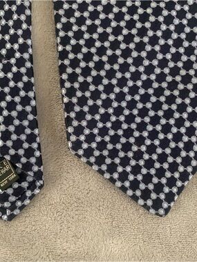 IKE Geometric Pattern Men's Tie - Navy and Light Blue textured Repp tie 60 inch